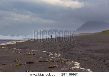 View Of The Waved Waves Of The Avachinskaya Bay , Avacha Bay And Volcanic Beaches. Kamchatka Peninsu