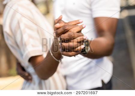 Close Up Outdoor Protrait Of Black African American Couple Embracing Each Other
