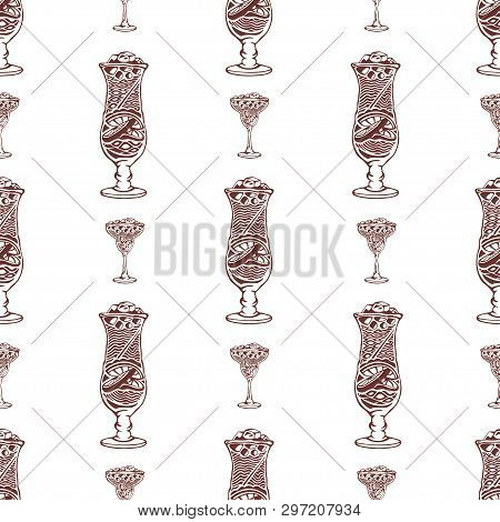 Seamless Pattern With  Drinks And Ice On A White Background. Vector Illustration
