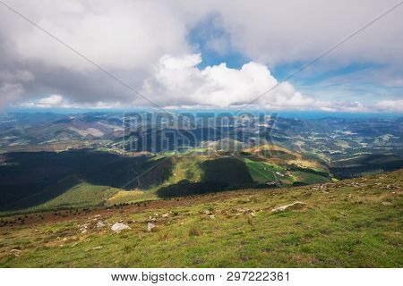 Vizcaya Forest And Mountain Landscape In Oiz Mount, Basque Country, Spain.