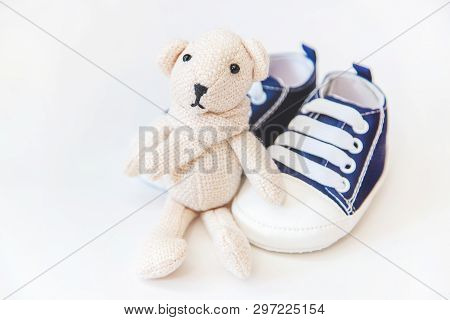 Newborn. Baby Accessories On A Light Background. Selective Focus.