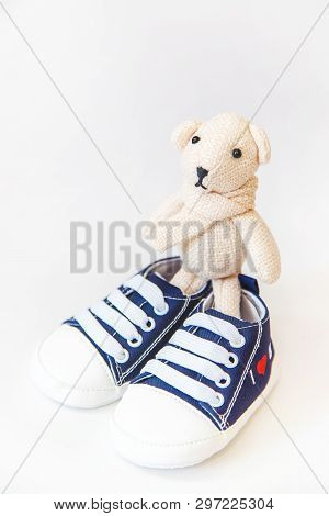 Newborn. Baby Accessories On A Light Background. Selective Focus.