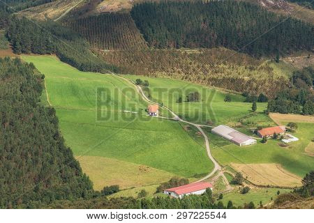 Vizcaya Forest And Mountain Landscape In Oiz Mount, Basque Country, Spain.