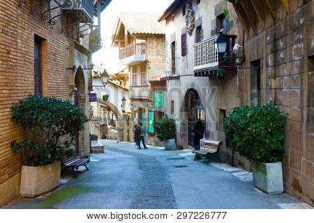 Territory Of Unique Architectural Complex Poble Espanyol The Spanish Village, Where Copies Of Known