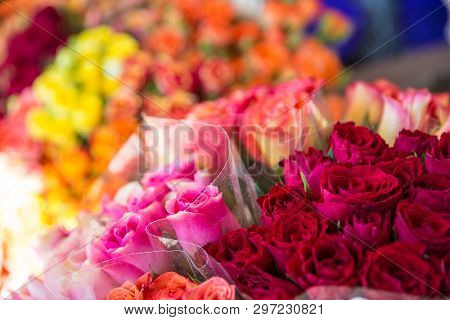 Photo Of Flower Bazaar For Graphic And Web Design, For Website Or Mobile App.