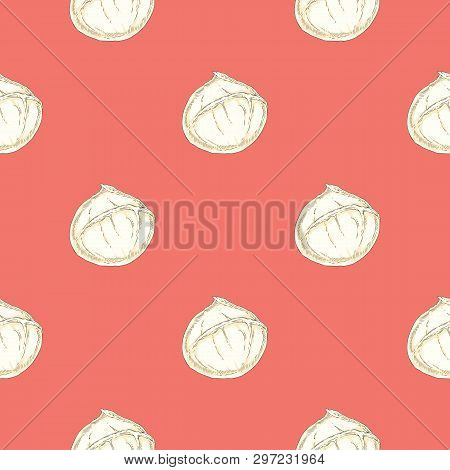 Simple Seamless Pattern With Buffalo Mozzarella On Coral Background