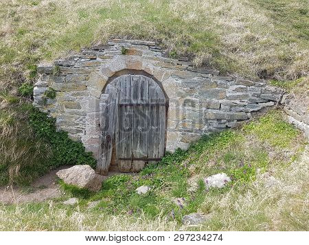 Visingso, Sweden - Apr 14, 2019: Door At The Ruins Of The Visingsborg Castle Built By The Brahe Fami