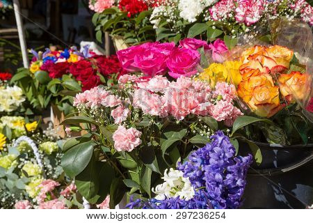 Photo Of Flower Bazaar For Graphic And Web Design, For Website Or Mobile App.