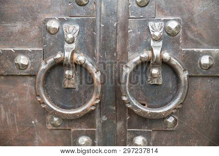 Old Rusty Gate Of The Ancient Monastery In Georgia For Graphic And Web Design, For Website Or Mobile