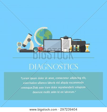 Diagnostiics Illustration Concept With Text , Icon, Symbol, Pictogram In Flat Style Vector Illustrat