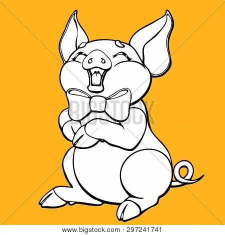 The Lovely Pig Contour On Orange Background