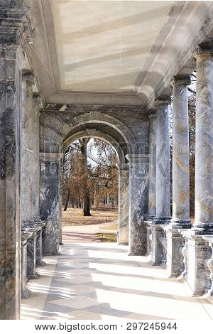 Russia, St. Petersburg, April 19, 2019, Marble Bridge In Ekaterininsky Park In The City Of Pushkin I