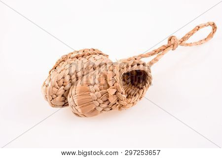 Pair Of Footware Made Of Straw On White Background