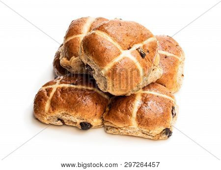 Easter  Cross Buns With Sultanas Isolated On White Background