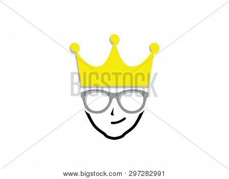Geek Head With Crown Wearing Glasses Logo Design