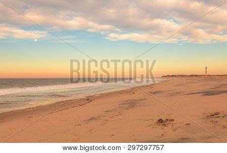 Cape May, Nj, Lighthouse On Beautiful Calming Sunrise On An Early Spring Morning