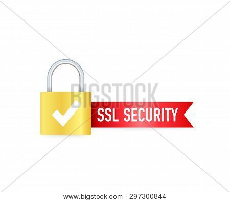 Secure Connection Icon Vector Illustration Isolated On White Background, Flat Style Secured Ssl Shie