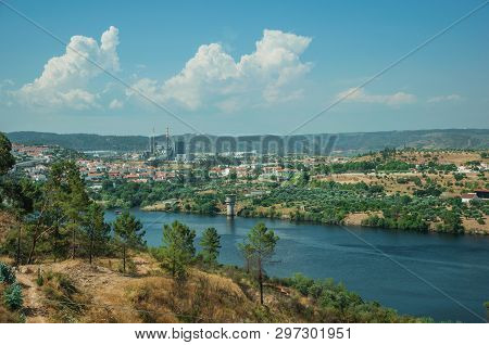 Valley With The Wide Tejo River And Hills Covered By Undergrowth And Industry On Horizon, Near Caste