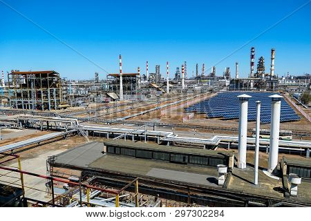 Installation Of Solar Panels At And Oil Refinery In Russia. Equipment And Complexes For Hydrocarbon 