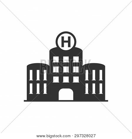 Hospital Building Icon In Flat Style. Infirmary Vector Illustration On White Isolated Background. Me