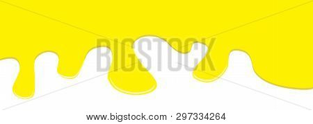 Flowing Down Paint Yellow Color Drops. Flat Design. White Background. Isolated. Vector Illustration
