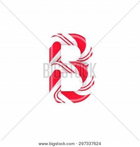 Cane Letter B. Candy Font Elment. Sweet Candy, Lollipop Latin Letters. White Letter With Red Stripes