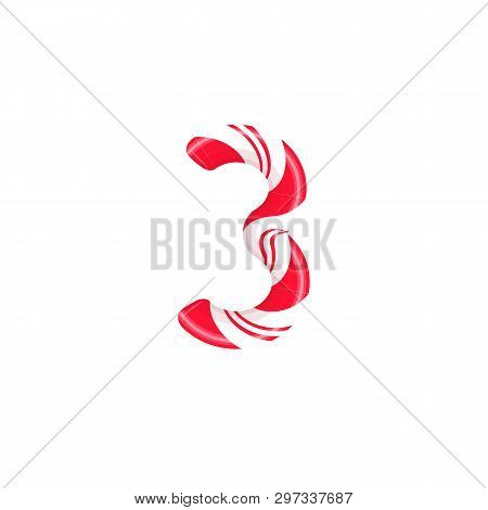 Cane Letter 3. Candy Font Elment. Sweet Candy, Lollipop Latin Letters. White Letter With Red Stripes