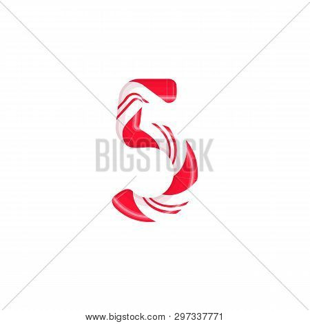 Cane Letter 5. Candy Font Elment. Sweet Candy, Lollipop Latin Letters. White Letter With Red Stripes