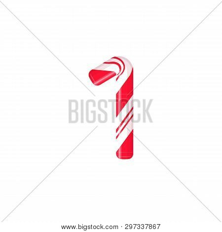 Cane Letter 1. Candy Font Elment. Sweet Candy, Lollipop Latin Letters. White Letter With Red Stripes