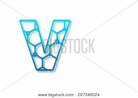 Letter V Logo Design Template With Hexagon Shape For Technology Background. Line Art Logo Type Desig