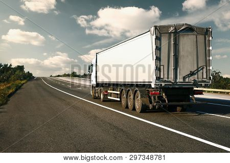 Odesa region, Ukraine, August 25, 2017 - Truck is going up the highway E95
