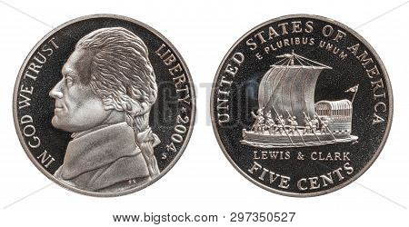 Five American Cents Isolated On White Background