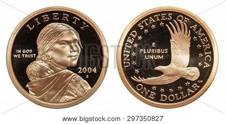 Us One Dollar Coin Isolated On White Background