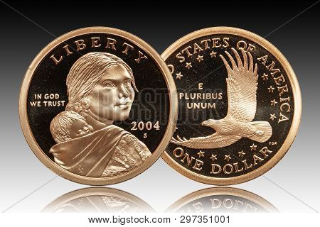 Us One Dollar Coin Gradient Background Proof