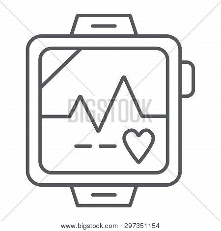 Pulsometer Thin Line Icon, Heart And Cardio, Heartbeat Sign, Vector Graphics, A Linear Pattern On A 