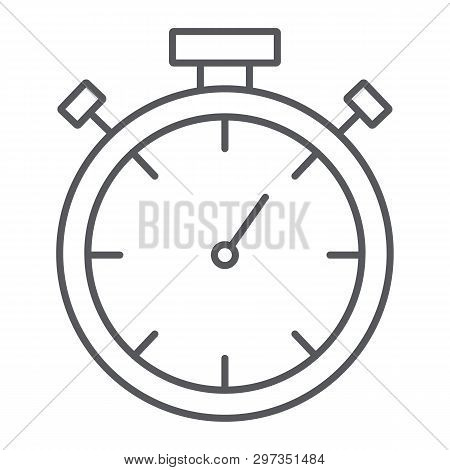 Stopwatch Thin Line Icon, Measure And Countdown, Timer Sign, Vector Graphics, A Linear Pattern On A 