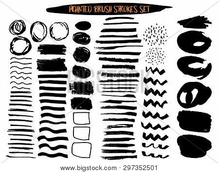 Painted Brush Strokes Set. Hand Drawn Design Elements Collection Isalated On White Background.