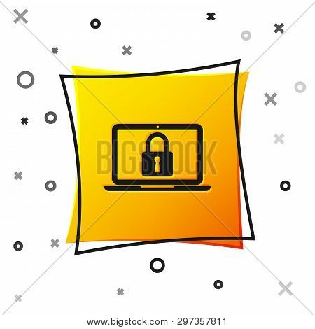 Black Laptop And Lock Icon Isolated On White Background. Computer And Padlock. Security, Safety, Pro