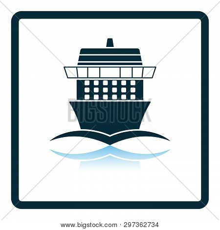 Cruise Liner Icon Front View. Square Shadow Reflection Design. Vector Illustration.