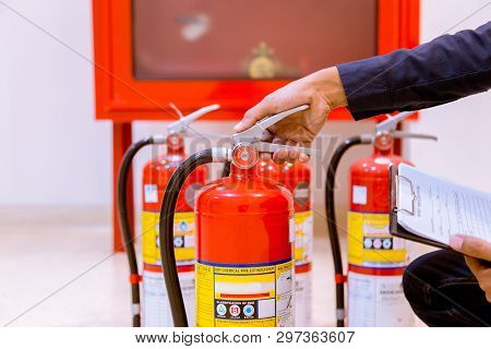 Engineer Checking Industrial Fire Control System,fire Alarm Controller, Fire Notifier, Anti Fire.sys