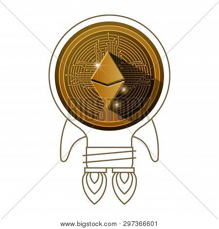 Etherum Coin With Circuit Lines And Rocket Vector Illustration Design