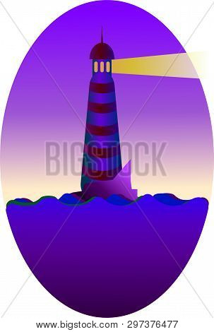 Lonely Lighthouse Standing On A Rock In The Sea
