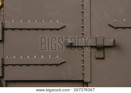 Close Up On Industrial Metal Made Handle Lock For Opening Semi Trailer