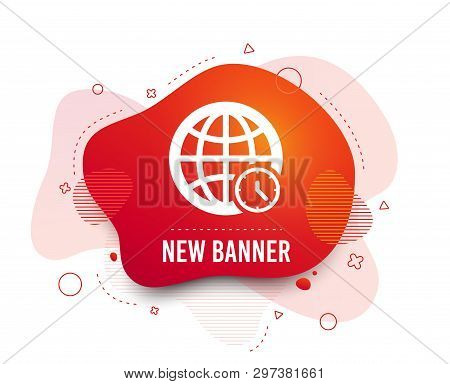 Fluid Badge. World Time Sign Icon. Universal Time Globe Symbol. Abstract Shape. Gradient World Time 