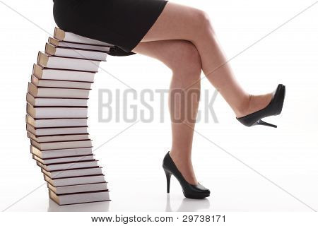 Beautiful Young Woman With Books White Background