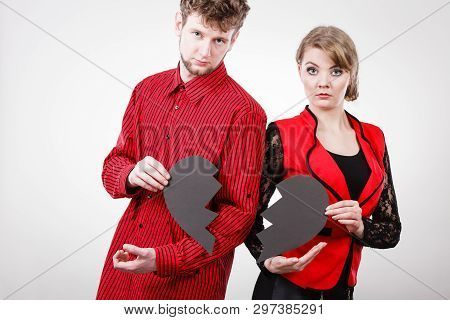 Break Up And Leave In Relationship. Negative Emotions Between People In Love. Young Couple With Two 
