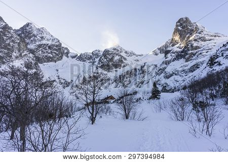 Winter Landscape Of Dolina Zeleneho Plesa. Tatra Mountains. Slovakia.