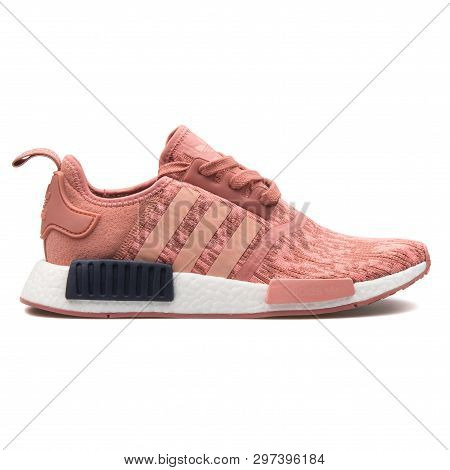 Vienna, Austria - August 7, 2017: Adidas Nmd R1 Pink Sneaker On White Background.