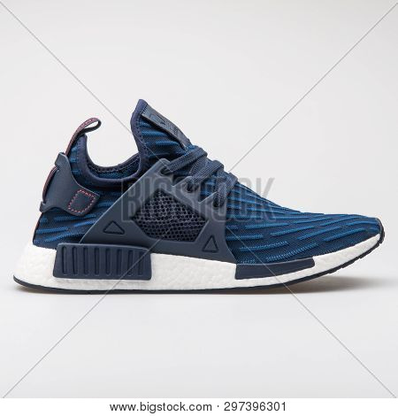 Vienna, Austria - August 7, 2017: Adidas Nmd Xr1 Pk Blue Sneaker On White Background.