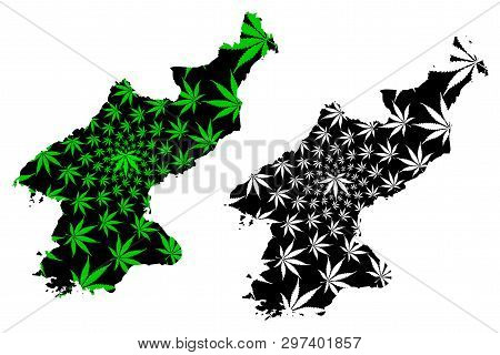 North Korea - Map Is Designed Cannabis Leaf Green And Black, Democratic Peoples Republic Of Korea (d